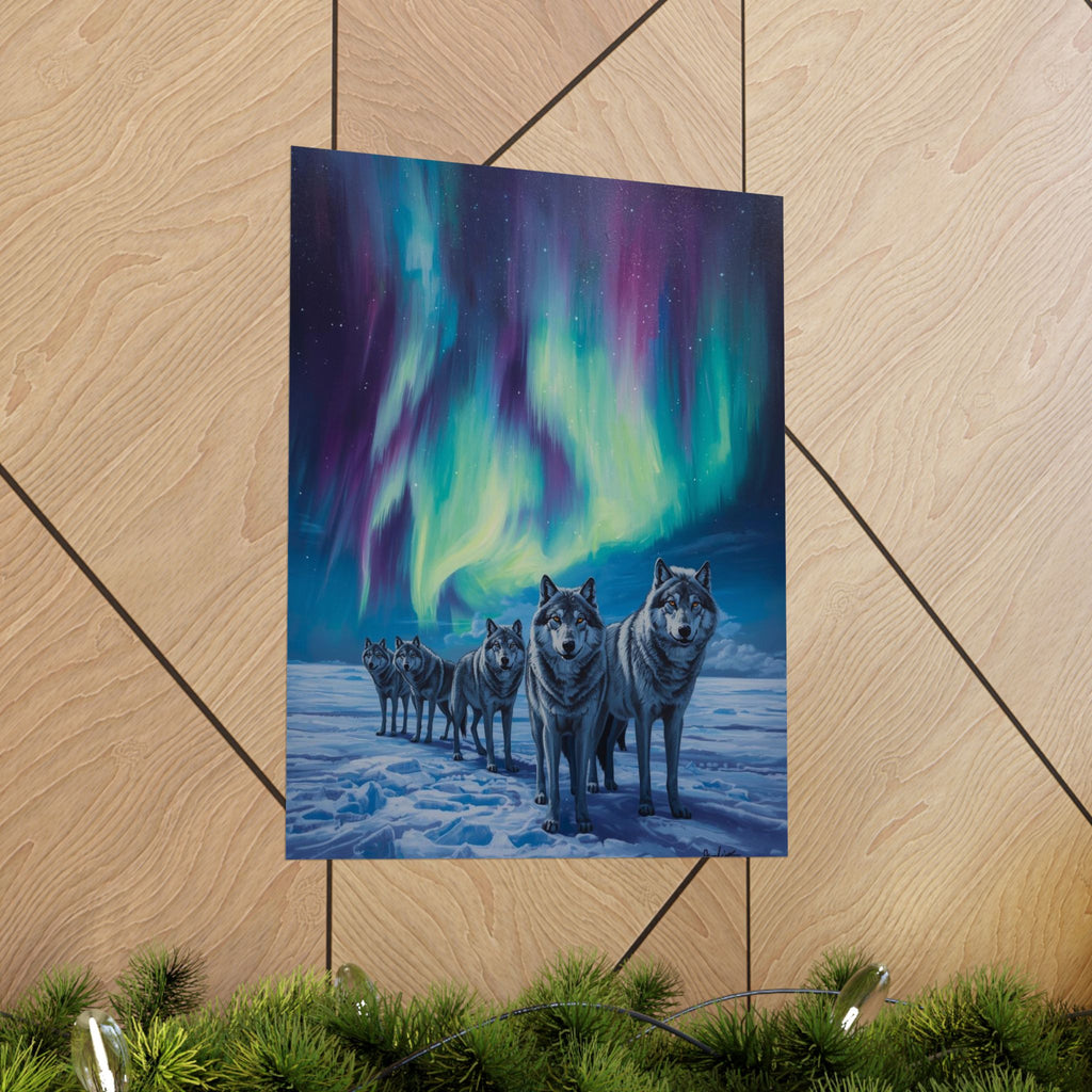 Aurora Borealis Wolf Poster, Nature Wall Art, Wildlife Decor, Northern Lights Print, Gift for Animal Lovers