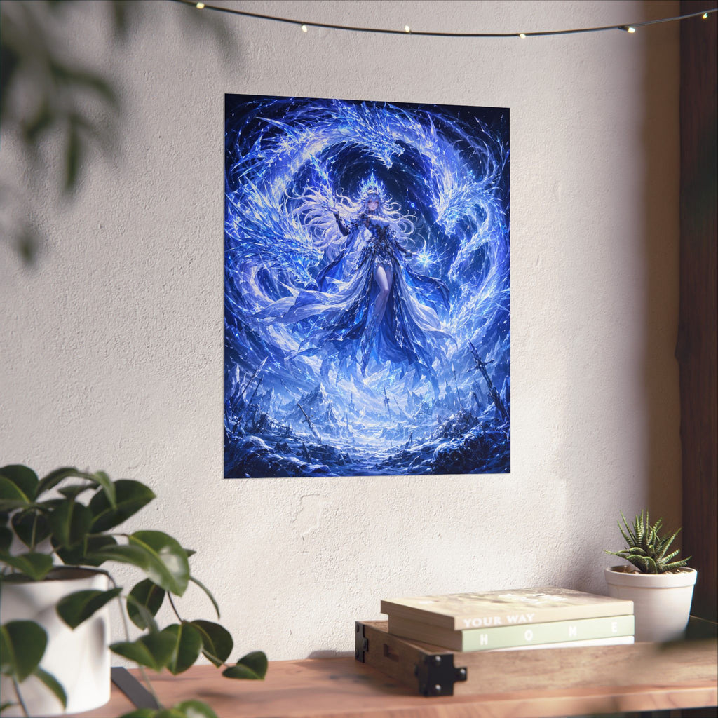 Ice Sorceress Illustration Matte Vertical Poster | Fantasy Magic Wall Art