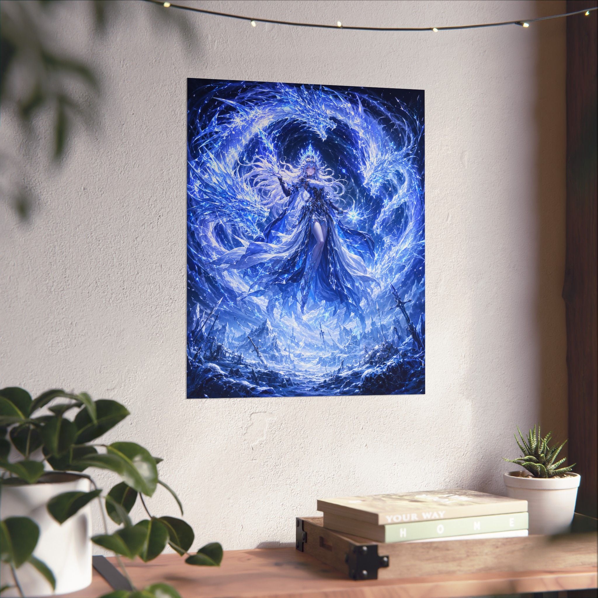 Ice Sorceress Illustration Matte Vertical Poster | Fantasy Magic Wall Art