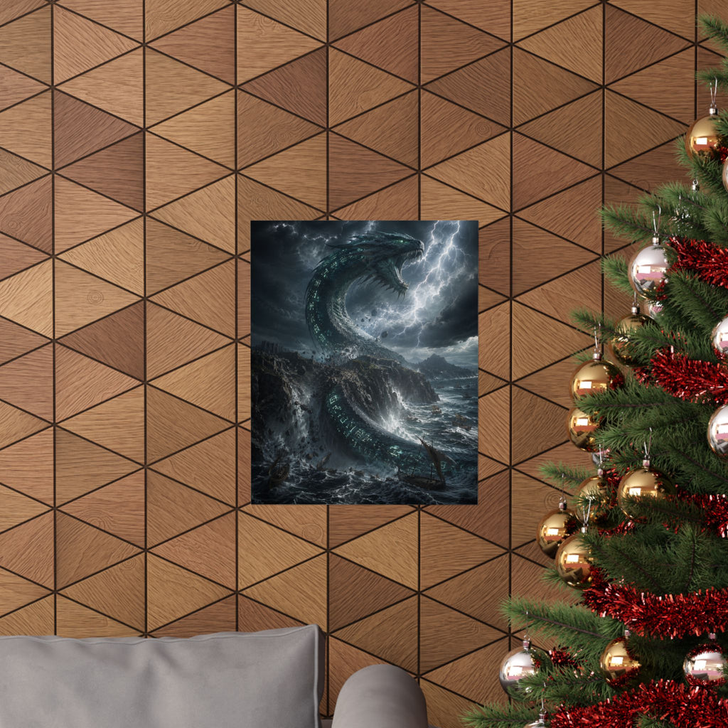 Kraken Sea Monster Matte Vertical Poster | Stormy Ocean Mythical Creature Art
