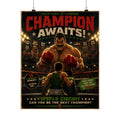 Boxing Retro Poster — "Champion Awaits" Gaming Vertical Motivational Wall Art