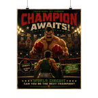 Boxing Retro Poster — "Champion Awaits" Gaming Vertical Motivational Wall Art