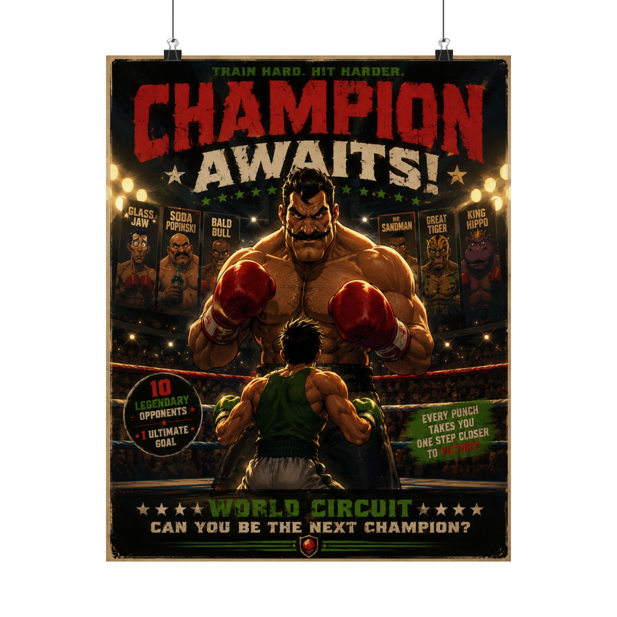 Boxing Retro Poster — "Champion Awaits" Gaming Vertical Motivational Wall Art