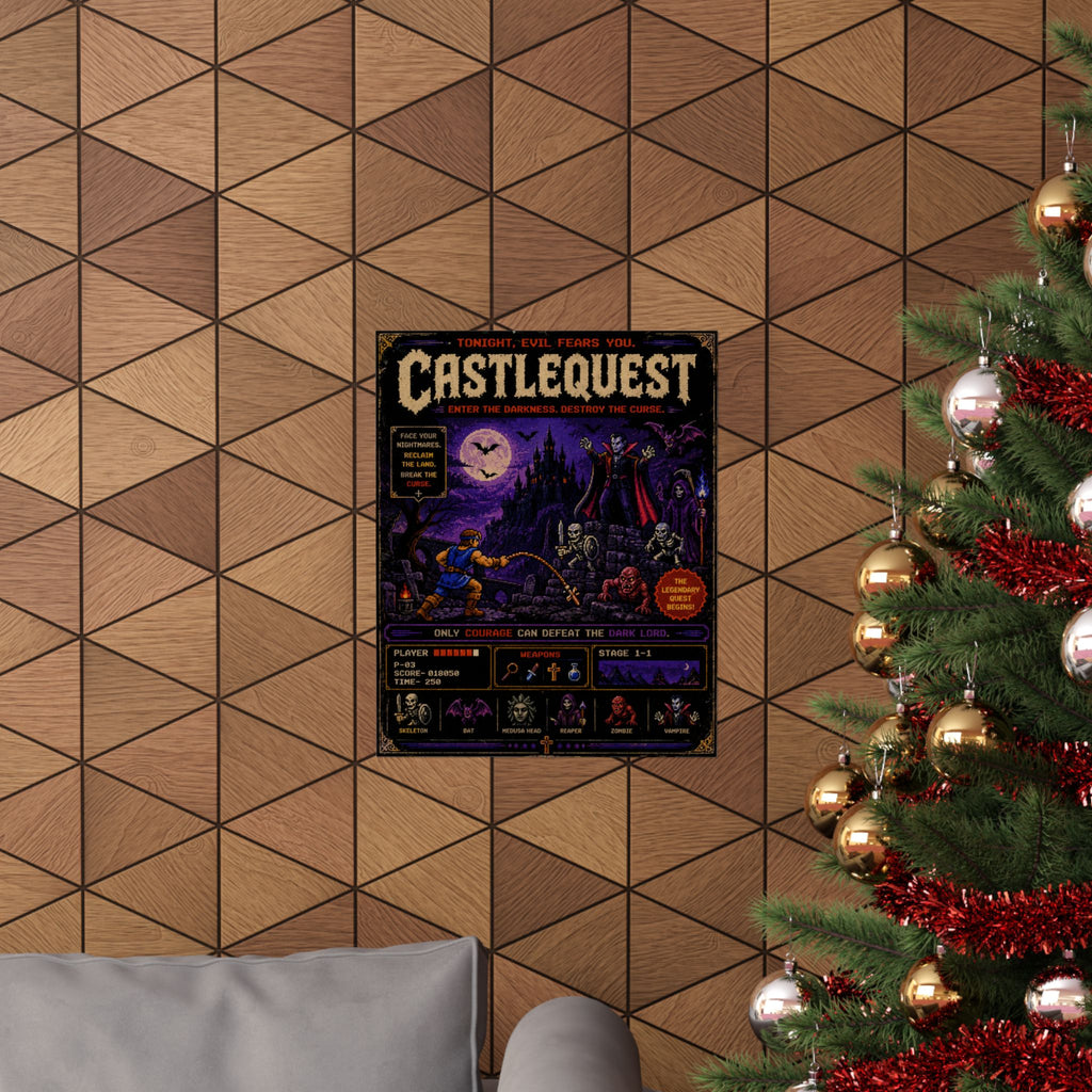 Castlequest Retro Gaming Poster — Vintage Pixel Horror Wall Art