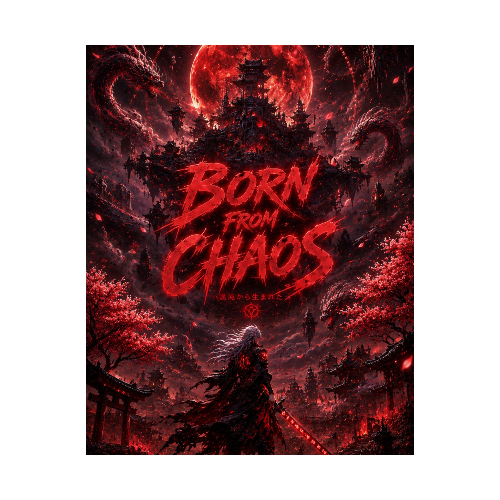 Born From Chaos Gaming Poster — Dark Fantasy Red Samurai Gaming Wall Art