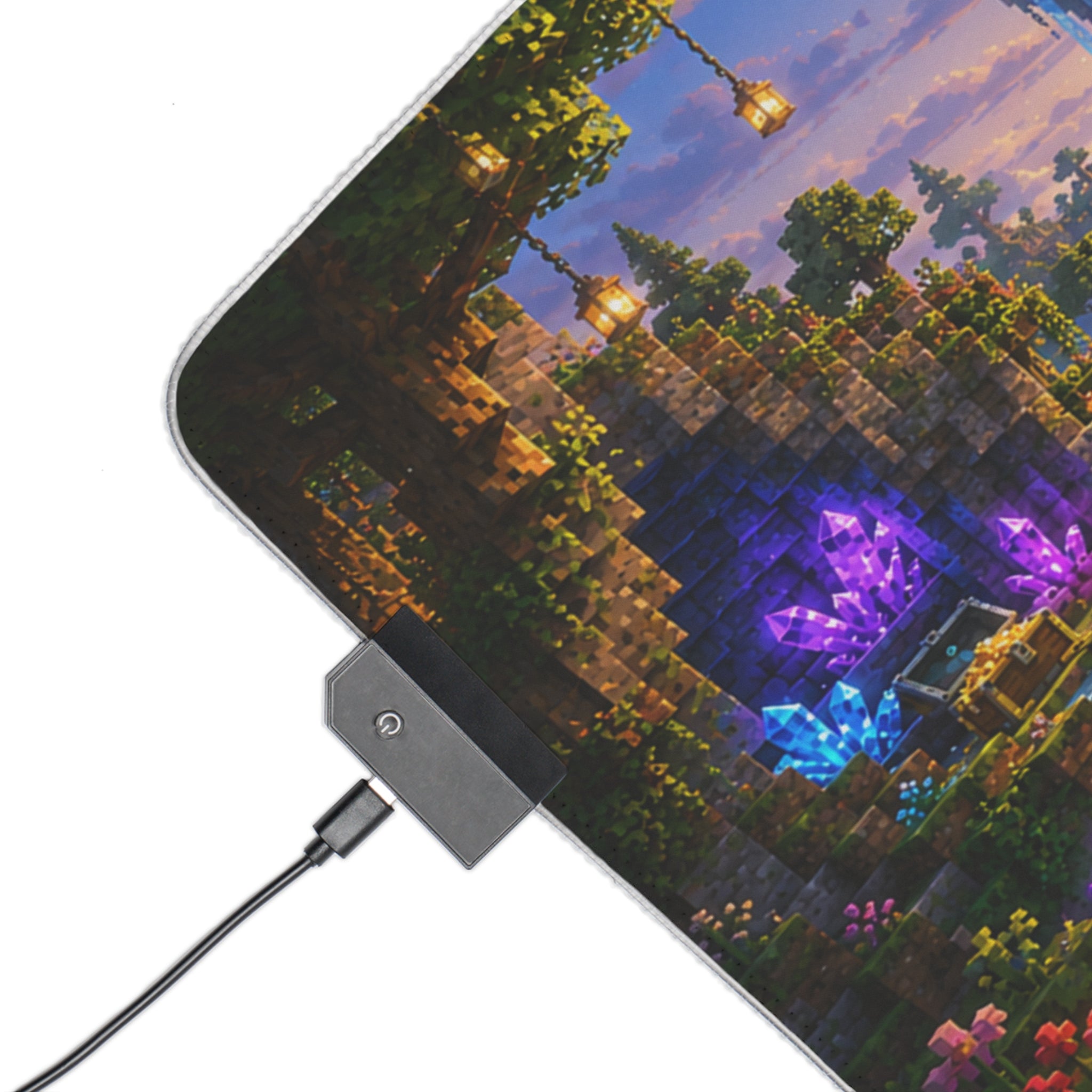 Minecraft Fantasy LED Gaming Mouse Pad — RGB Extended Desk Mat with Castle & Dragon Scene