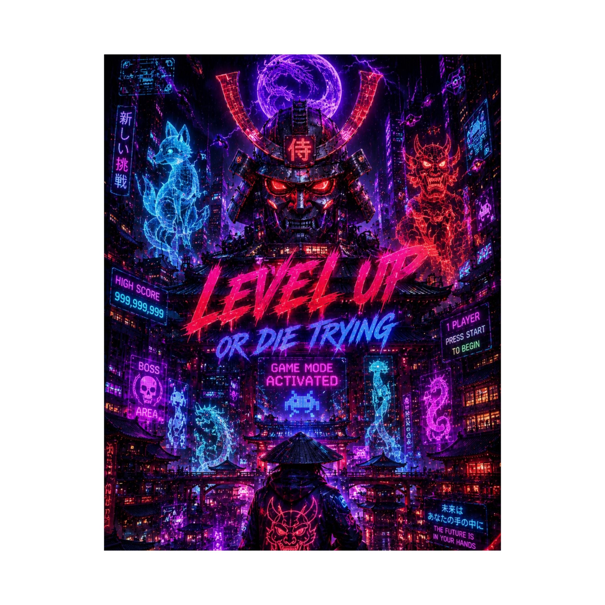 Cyberpunk 'Level Up or Die Trying' Gaming Poster