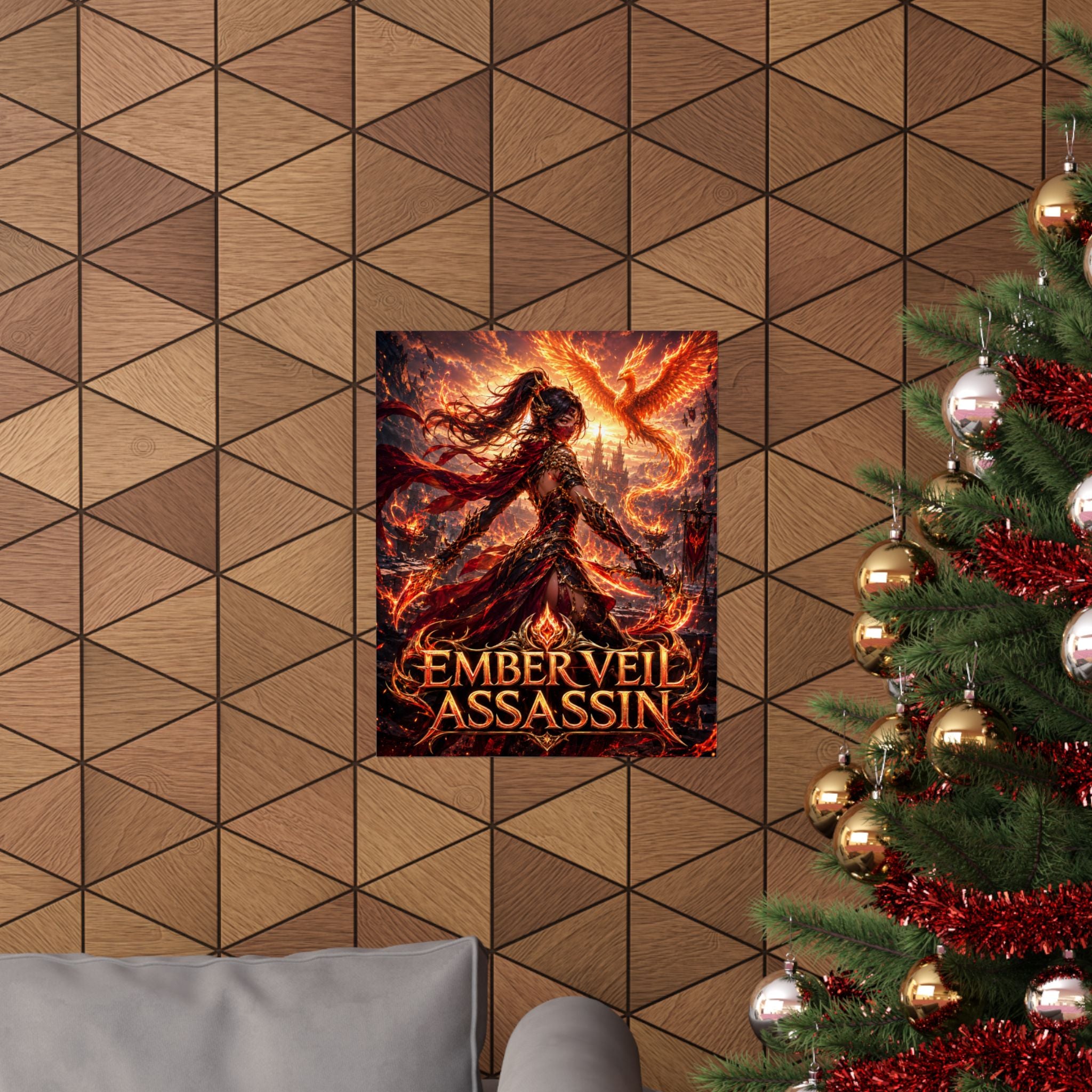 Ember Veil Assassin Poster — Fiery Fantasy MOBA Wall Art