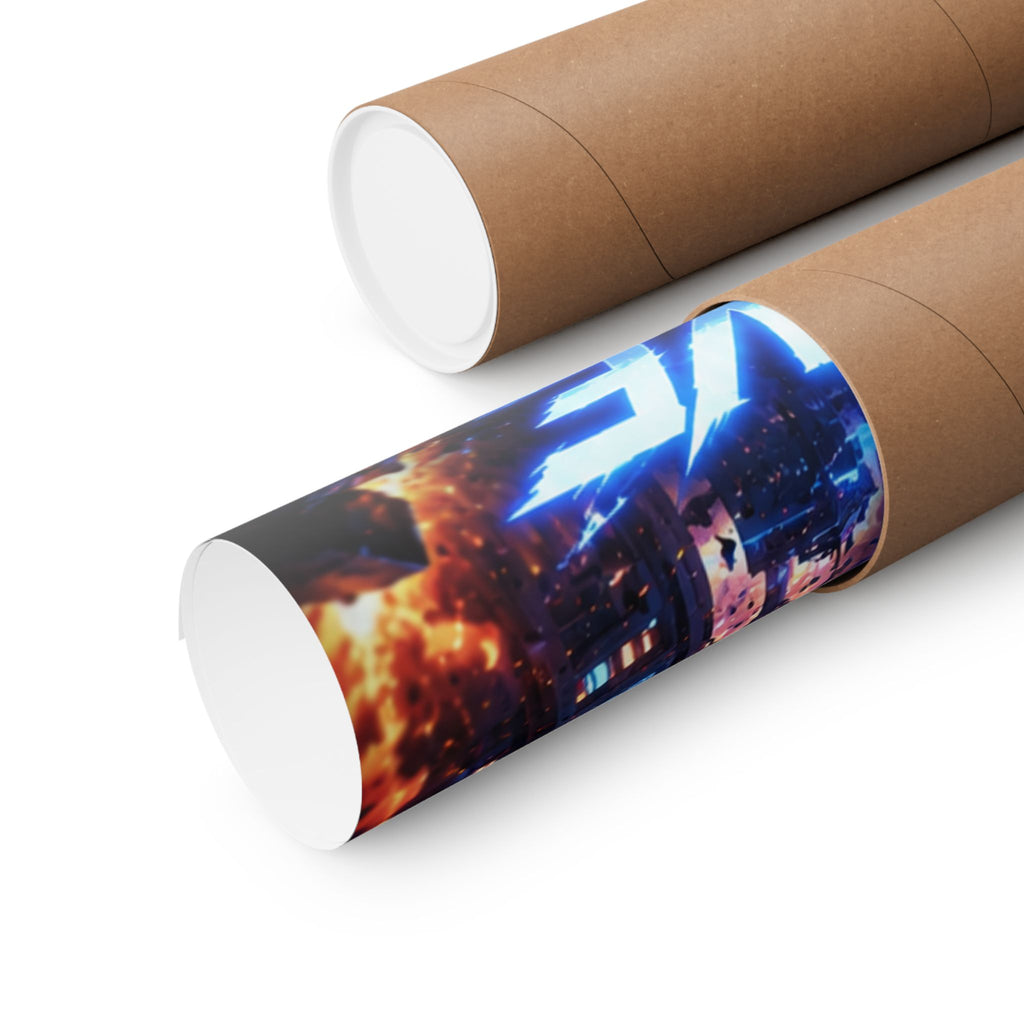Core Overdrive NES Gaming Poster — Futuristic Blue Mega-Robot Gaming Wall Art