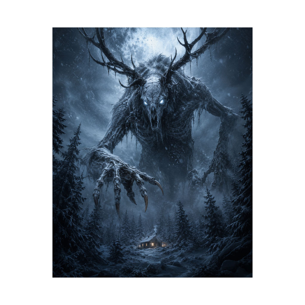 Wendigo Forest Horror Matte Vertical Poster | Creepy Moonlit Monster