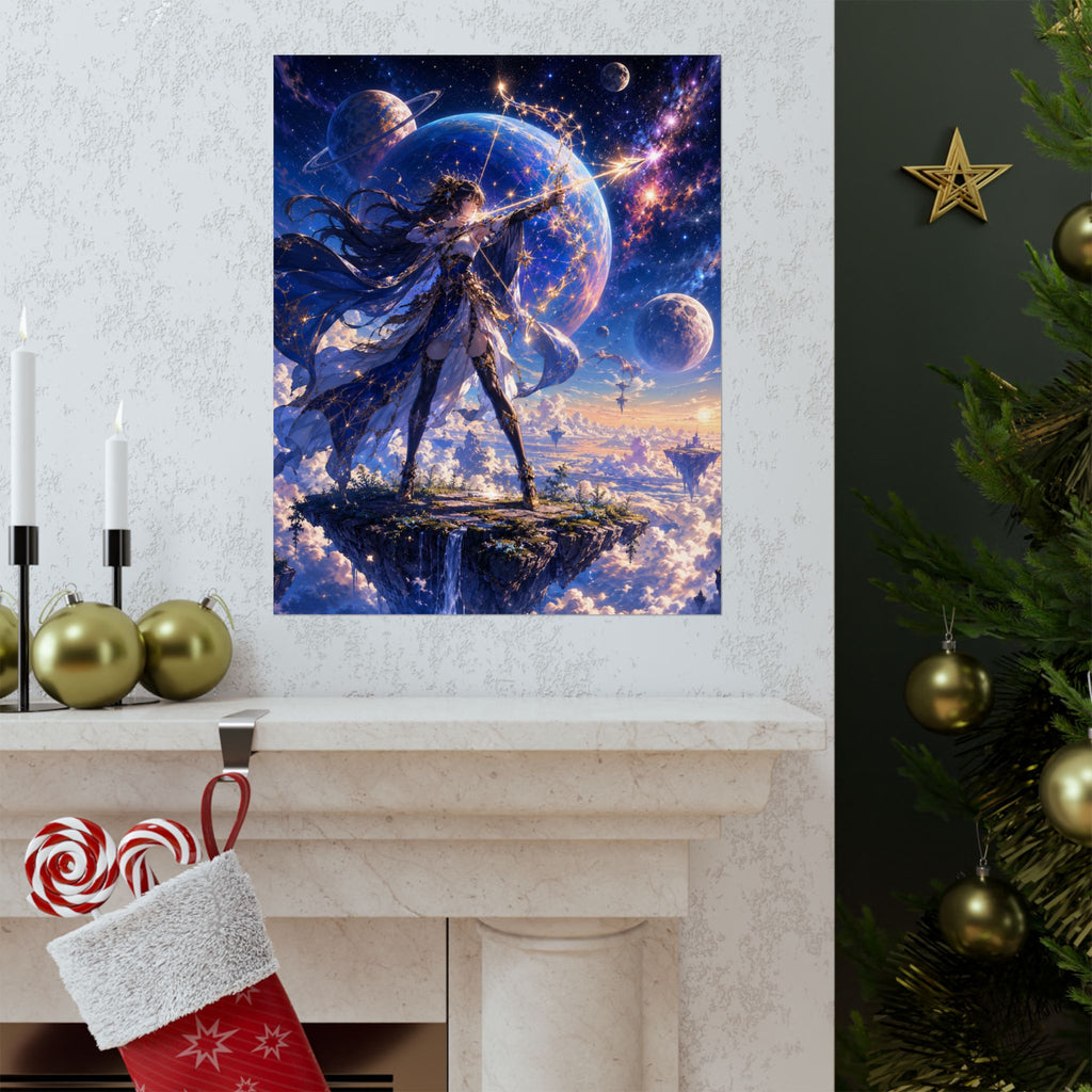 Female Space Warrior fantasy art Matte Vertical Poster | celestial planets, floating island