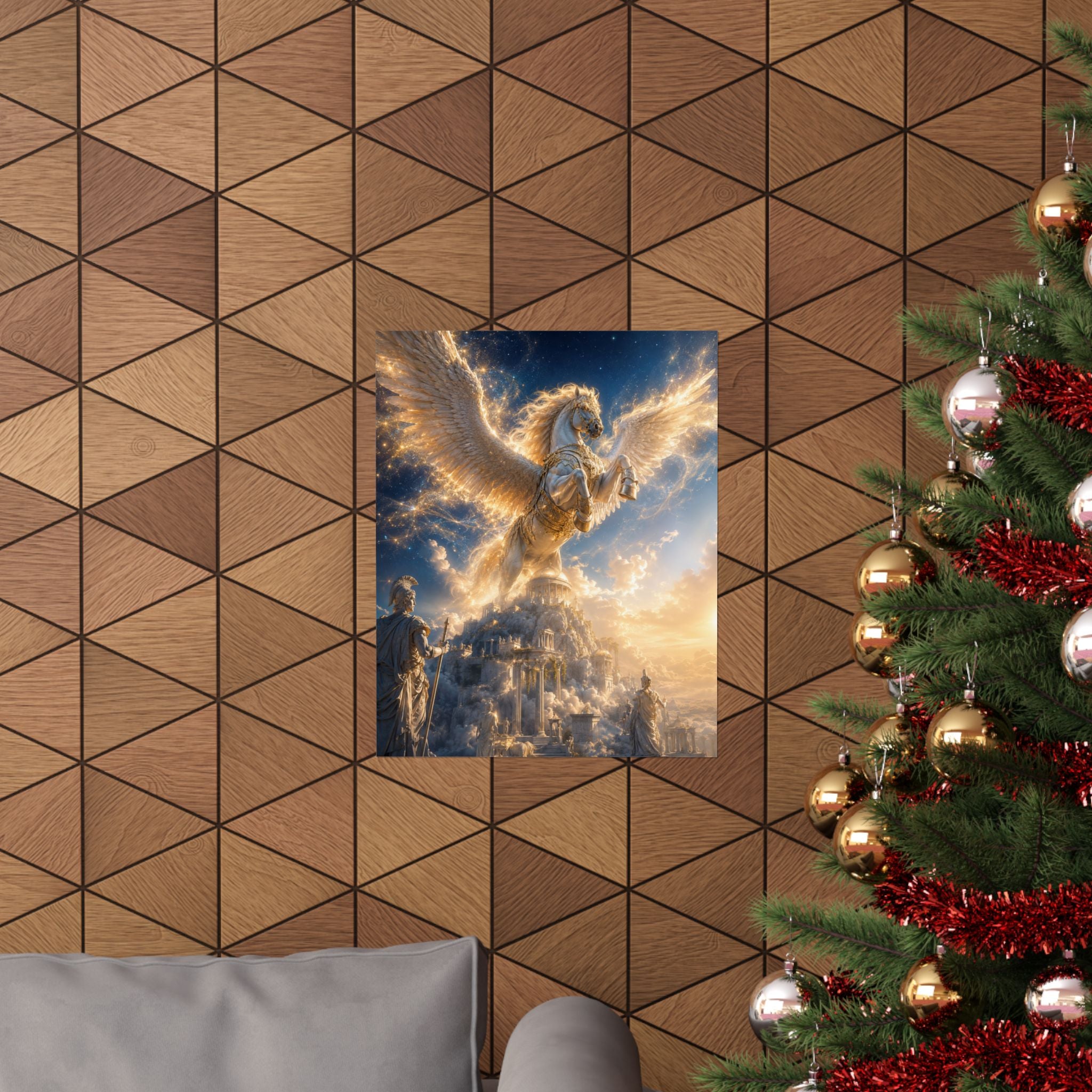 Golden Pegasus Fantasy Matte Vertical Poster | Mythical Winged Horse Wall Art