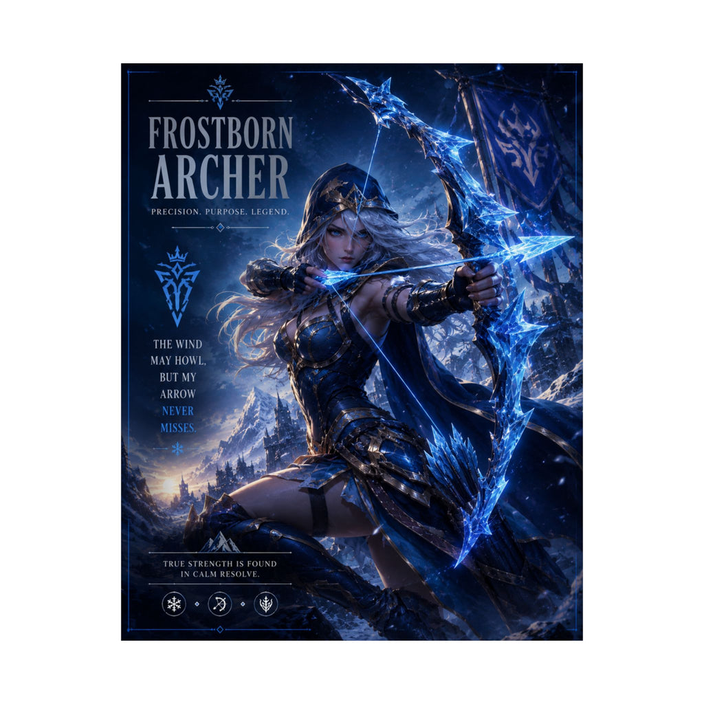 Frostborn Archer MOBA Vertical Poster — Fantasy Ice Archer Wall Art