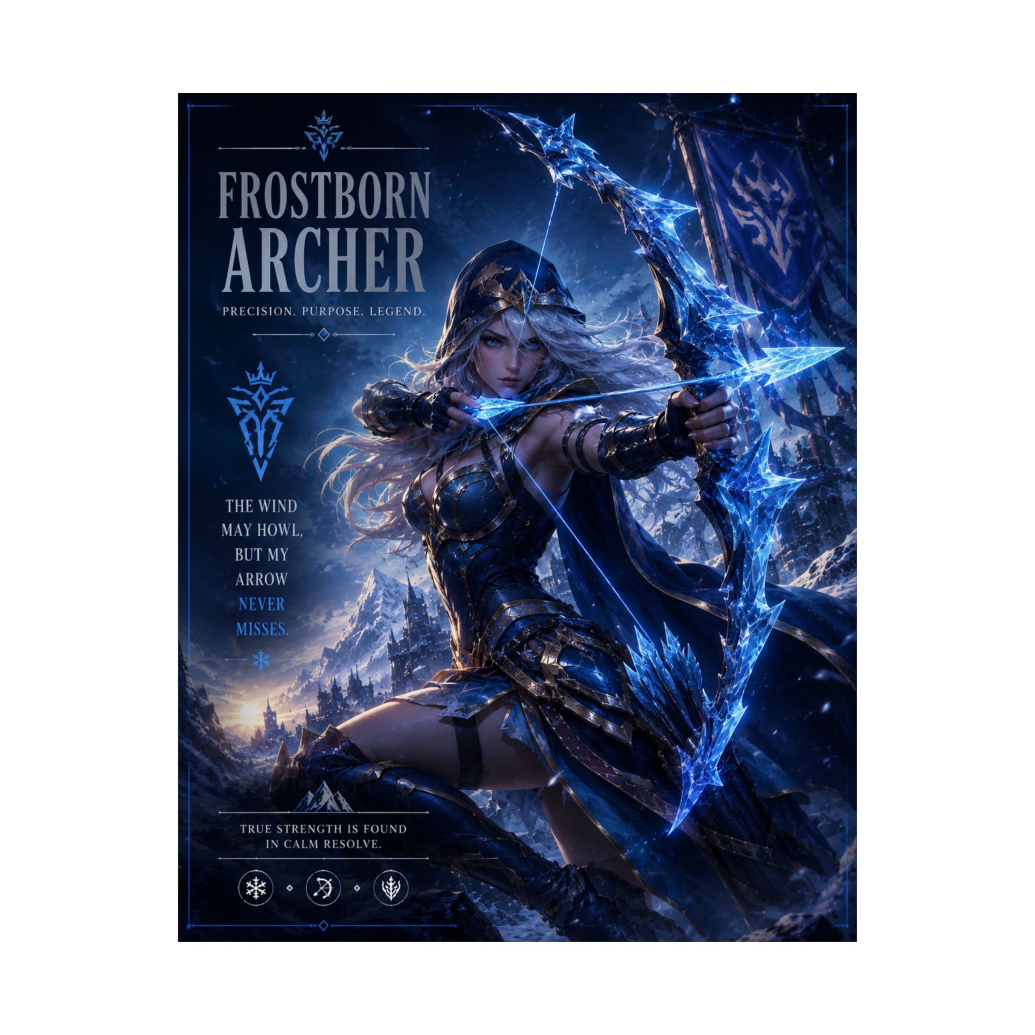 Frostborn Archer MOBA Vertical Poster — Fantasy Ice Archer Wall Art