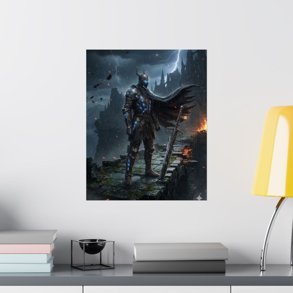 Dark Knight Fantasy Poster — Vertical Medieval Warrior Wall Art