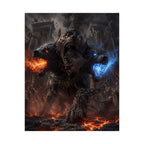 Three-Headed Cerberus Matte Vertical Poster | Fire and Ice Mythic Creature