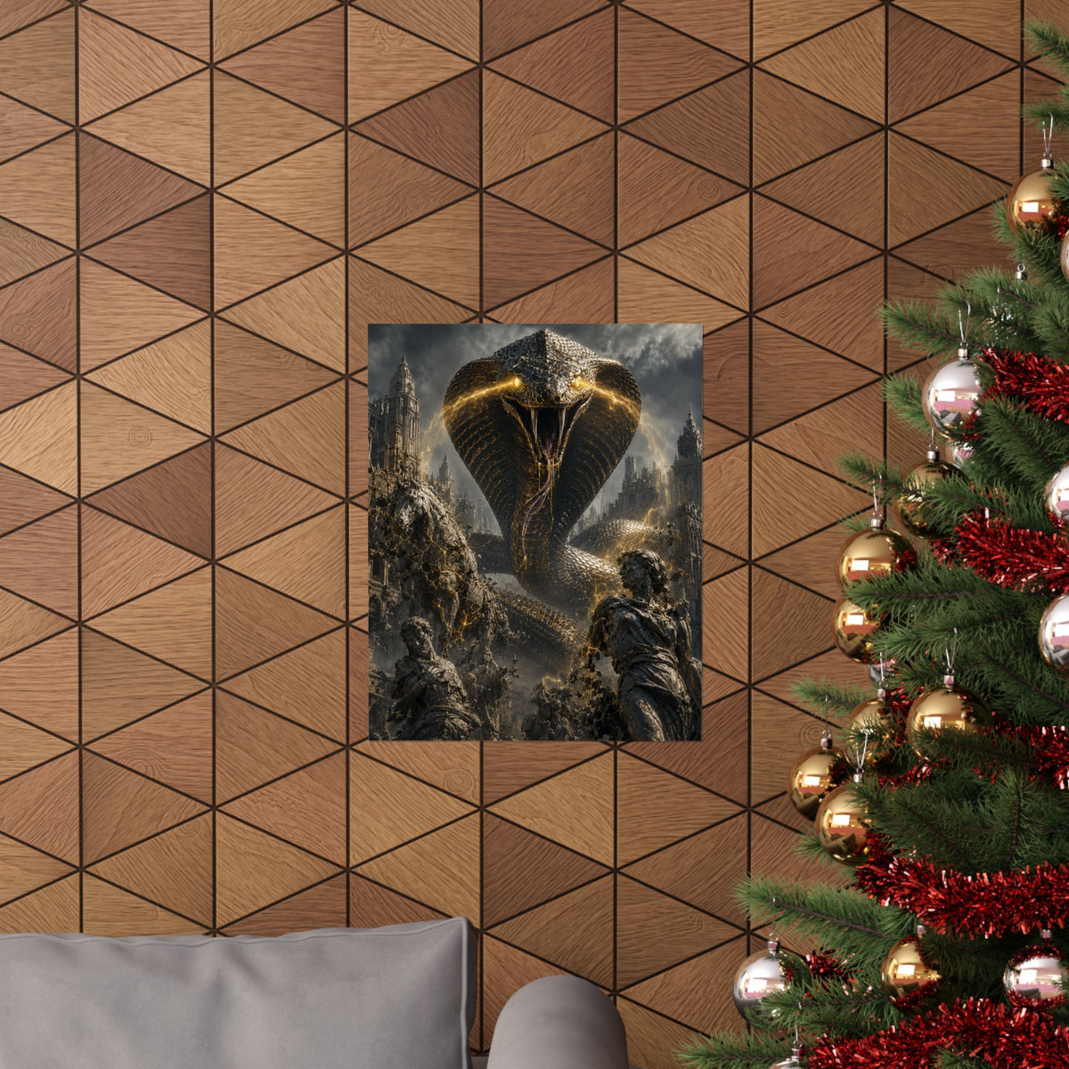 Giant Cobra with Glowing Eyes Matte Vertical Poster | Fantasy Serpent Wall Art
