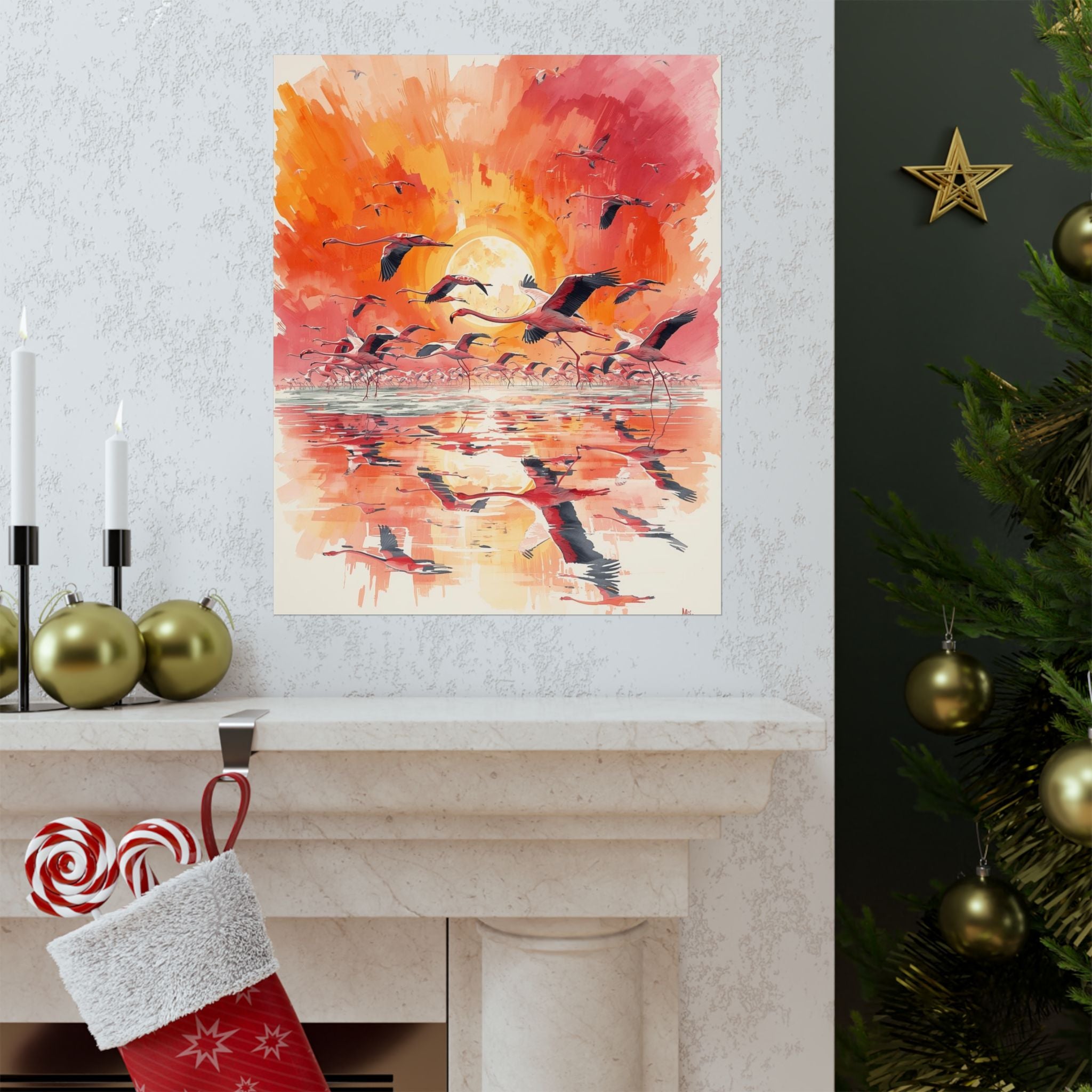 Sunset Flamingo Wall Art, Matte Vertical Posters, Home Decor, Interior Design, Gift for Bird Lovers, Floral Art Prints