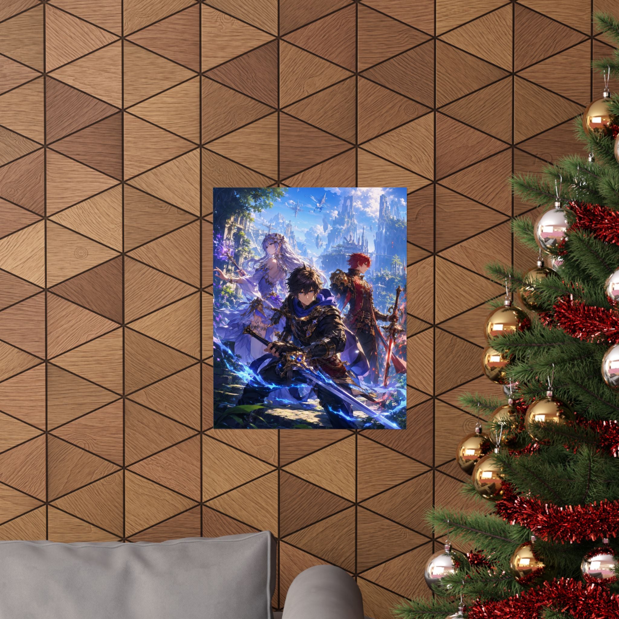 Gaming Fantasy Poster — Epic Anime Sword & Castle Wall Art