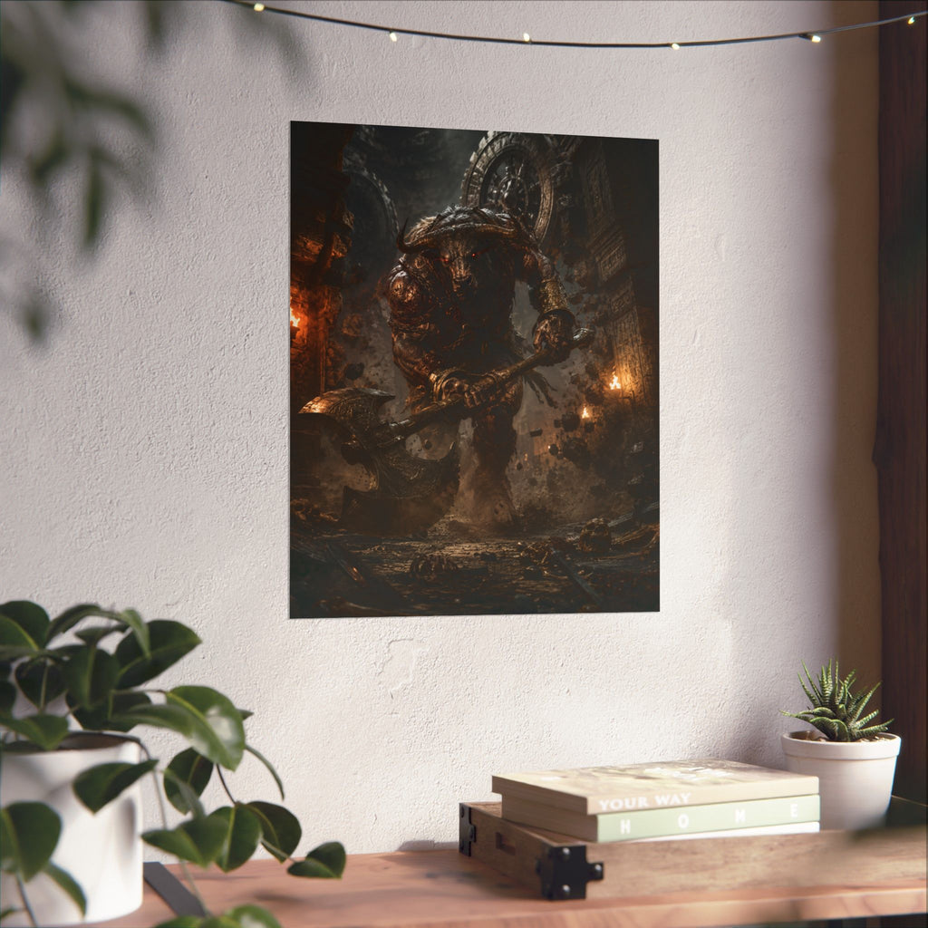 Minotaur Warrior Matte Vertical Poster | Fantasy Monster Dungeon Art
