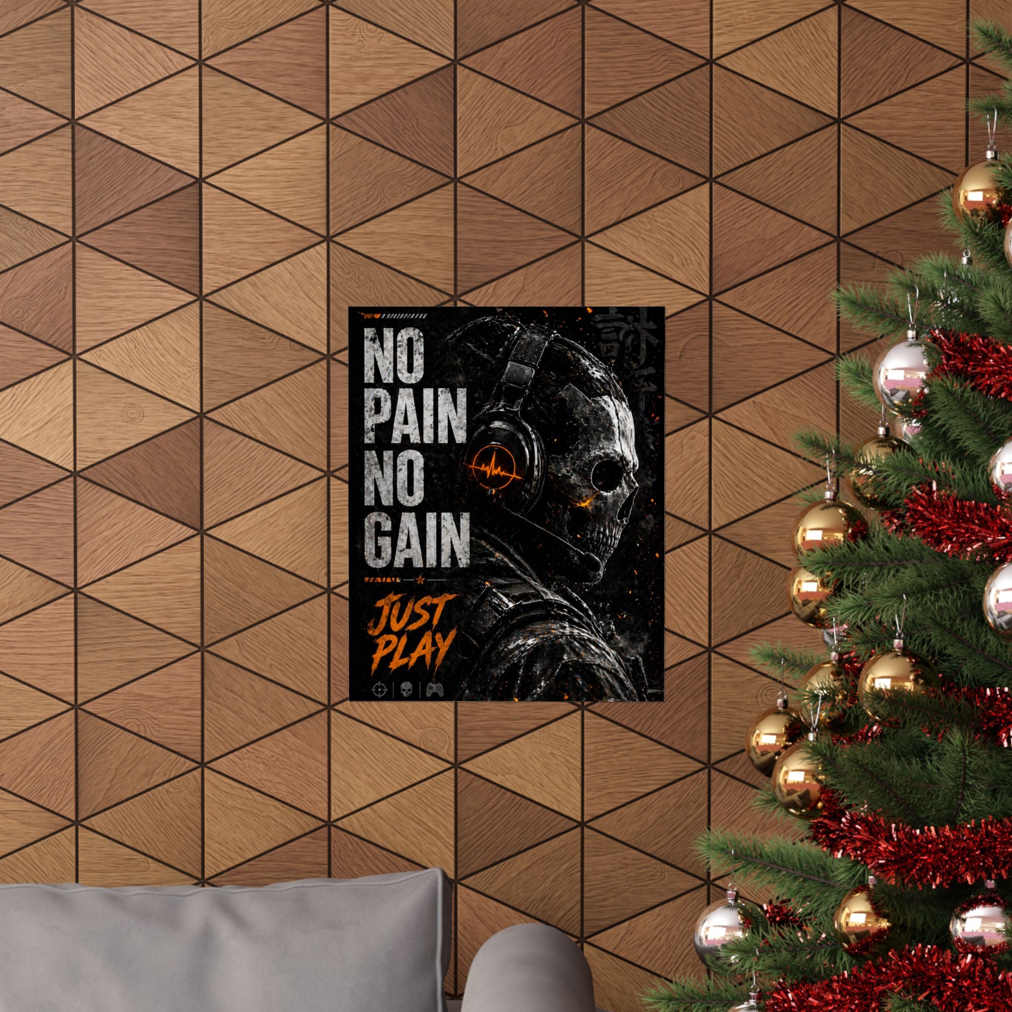 No Pain No Gain 'Just Play' Matte Vertical Poster – Dark Gamer Motivational Art