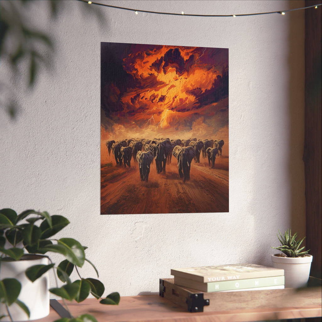 Elephant Sunset Vertical Art Prints, Wildlife Wall Decor, Nature Poster, Home Gallery Decoration, Gift for Animal Lovers, Art for Any Room