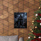 Dark Fantasy Knight Poster — Gothic Castle, Lightning & Armored Warrior
