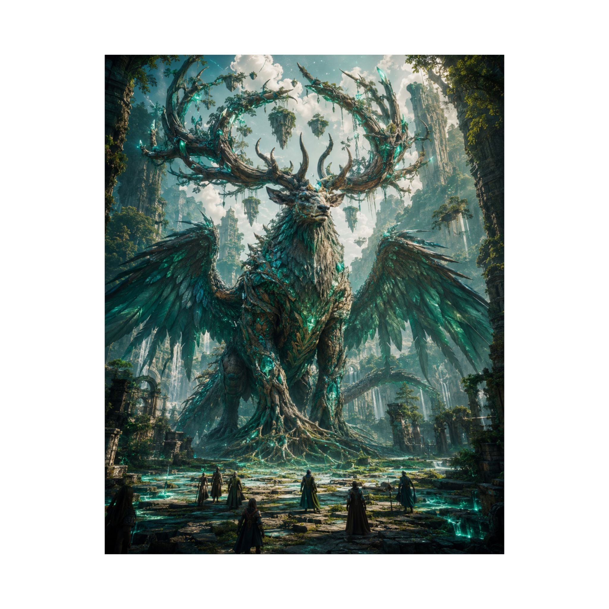 Forest Guardian Stag with Wings Matte Poster | Fantasy Creature Art
