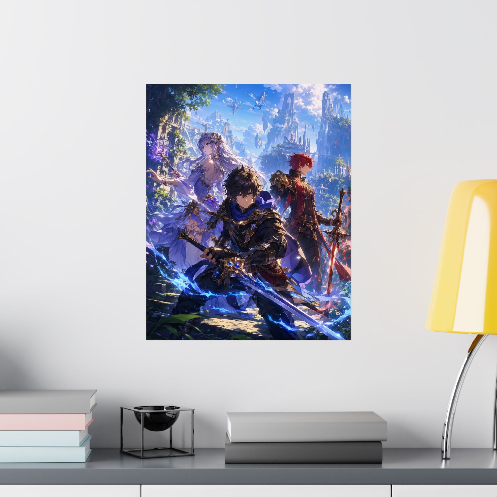 Gaming Fantasy Poster — Epic Anime Sword & Castle Wall Art