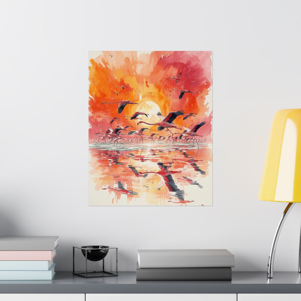 Sunset Flamingo Wall Art, Matte Vertical Posters, Home Decor, Interior Design, Gift for Bird Lovers, Floral Art Prints