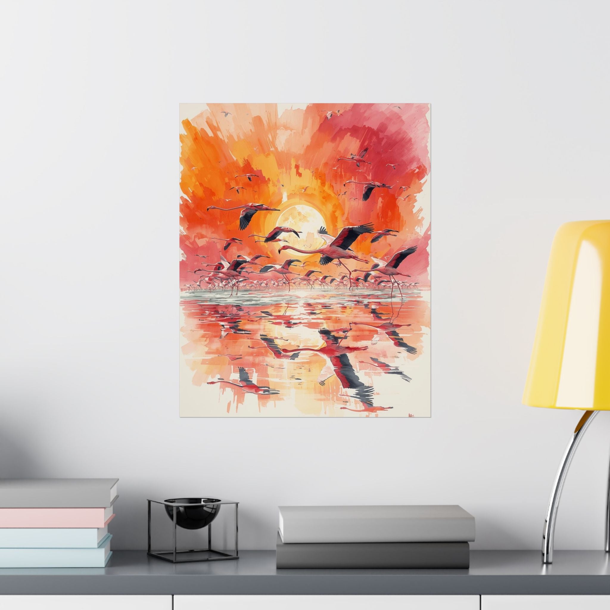 Sunset Flamingo Wall Art, Matte Vertical Posters, Home Decor, Interior Design, Gift for Bird Lovers, Floral Art Prints