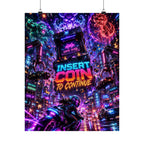 Retro Neon 'Insert Coin to Continue' Gaming Poster