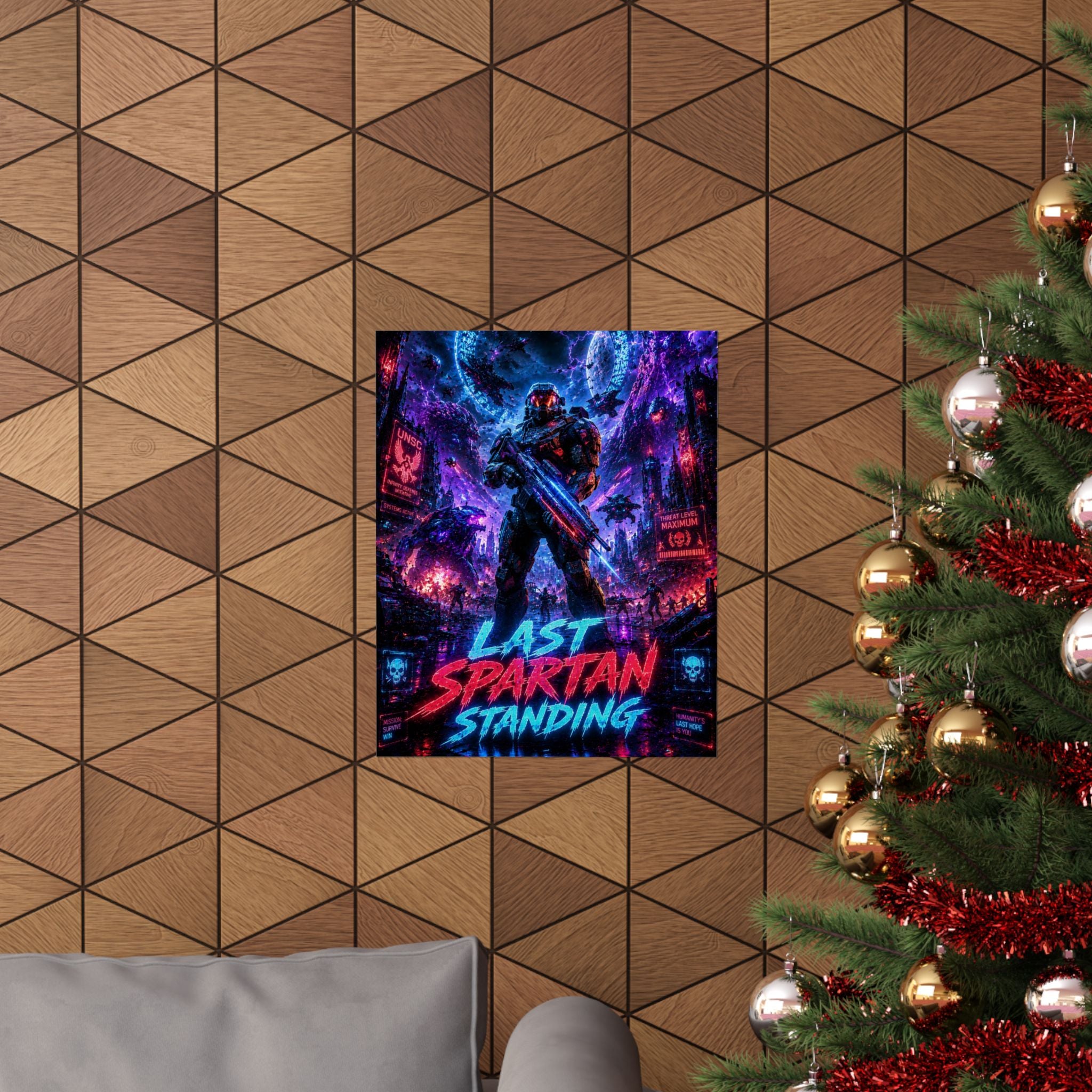 Last Spartan Standing Gaming Poster — Cyberpunk Sci‑Fi Matte Gaming Wall Art