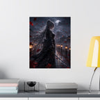 Moonlit Samurai Woman Poster | Matte Vertical Poster, Dark Fantasy, Rainy Night