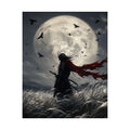 Samurai Moonlight Matte Poster | Dark Fantasy, Red Scarf, Full Moon