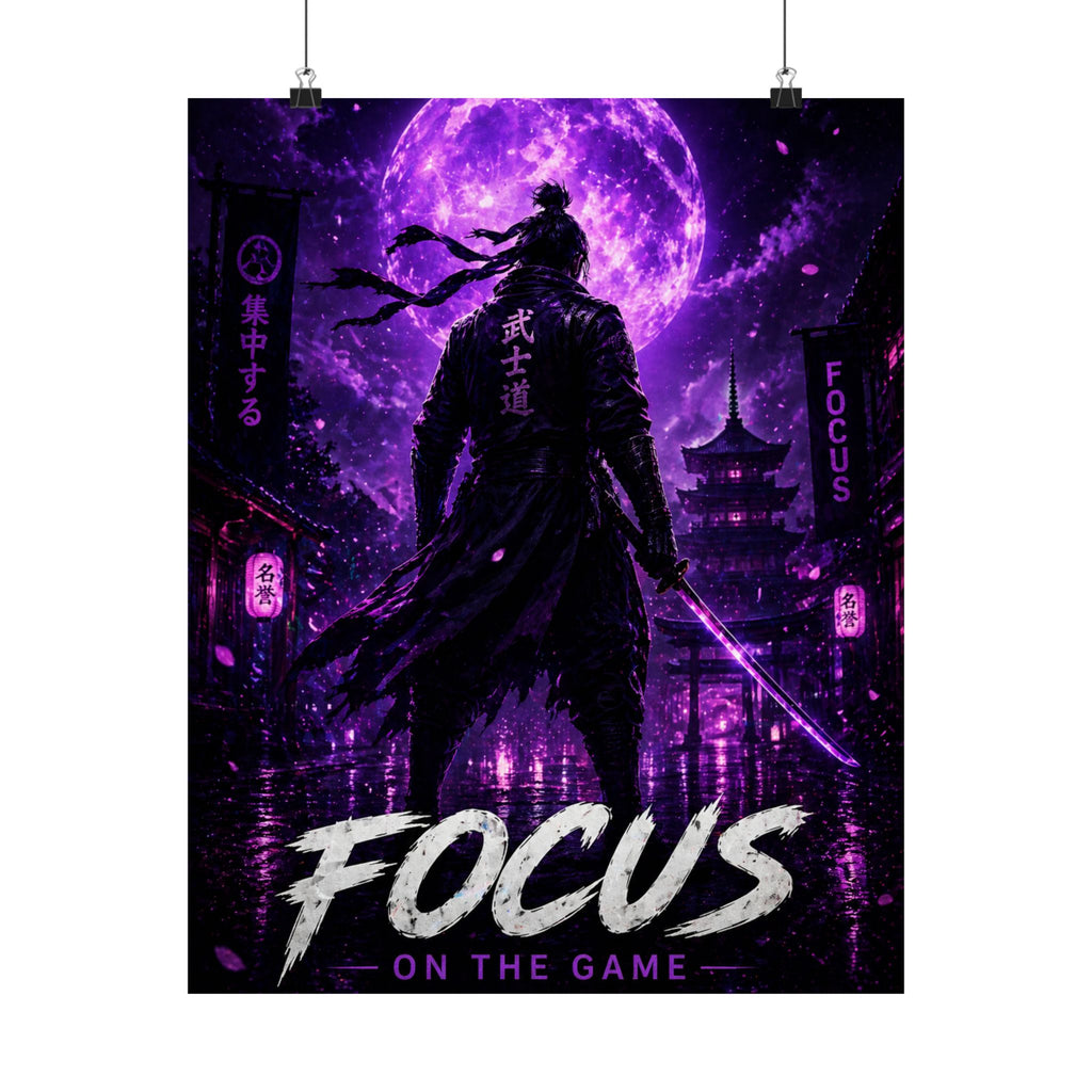 Focus on the Game Poster — Neon Samurai Gaming Wall Art