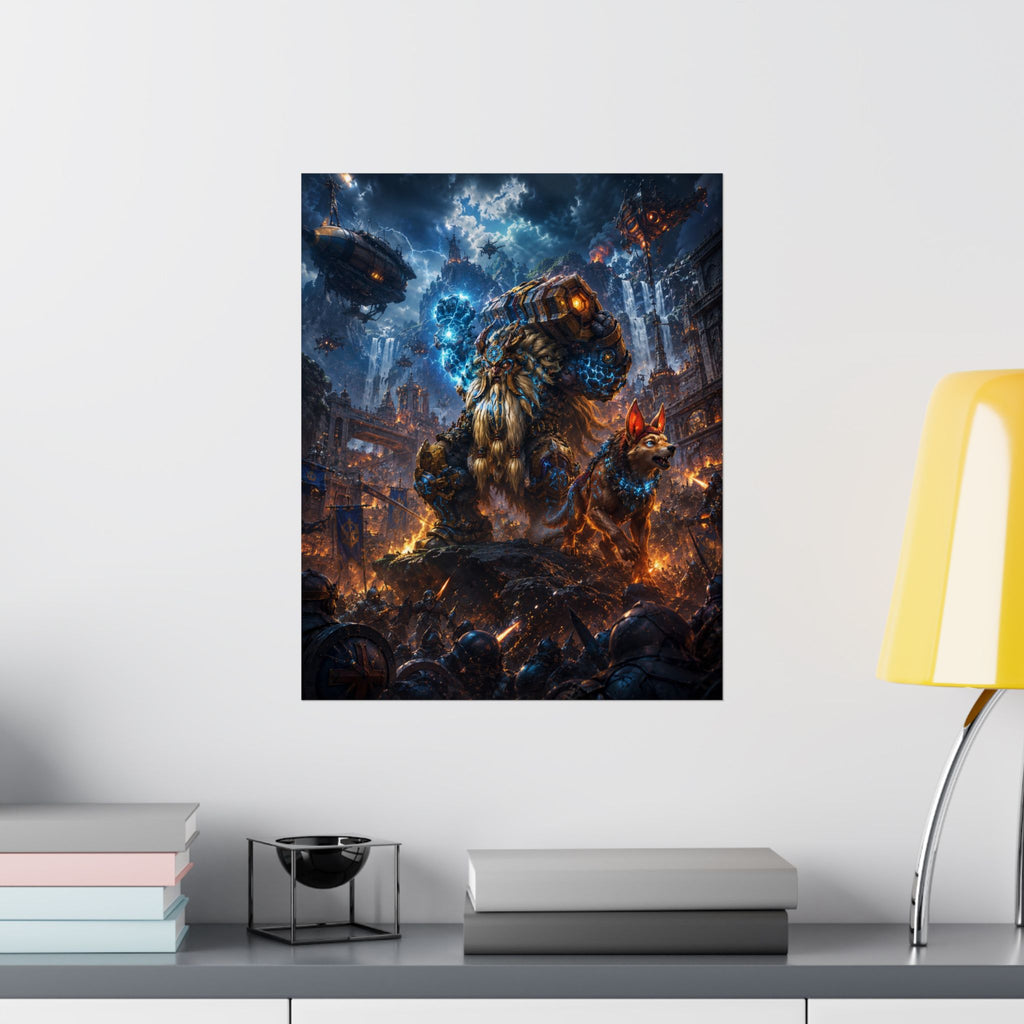 Fantasy Steampunk Dota Moba Inspired Battle Poster — Giant Mech Beast Matte Vertical Print