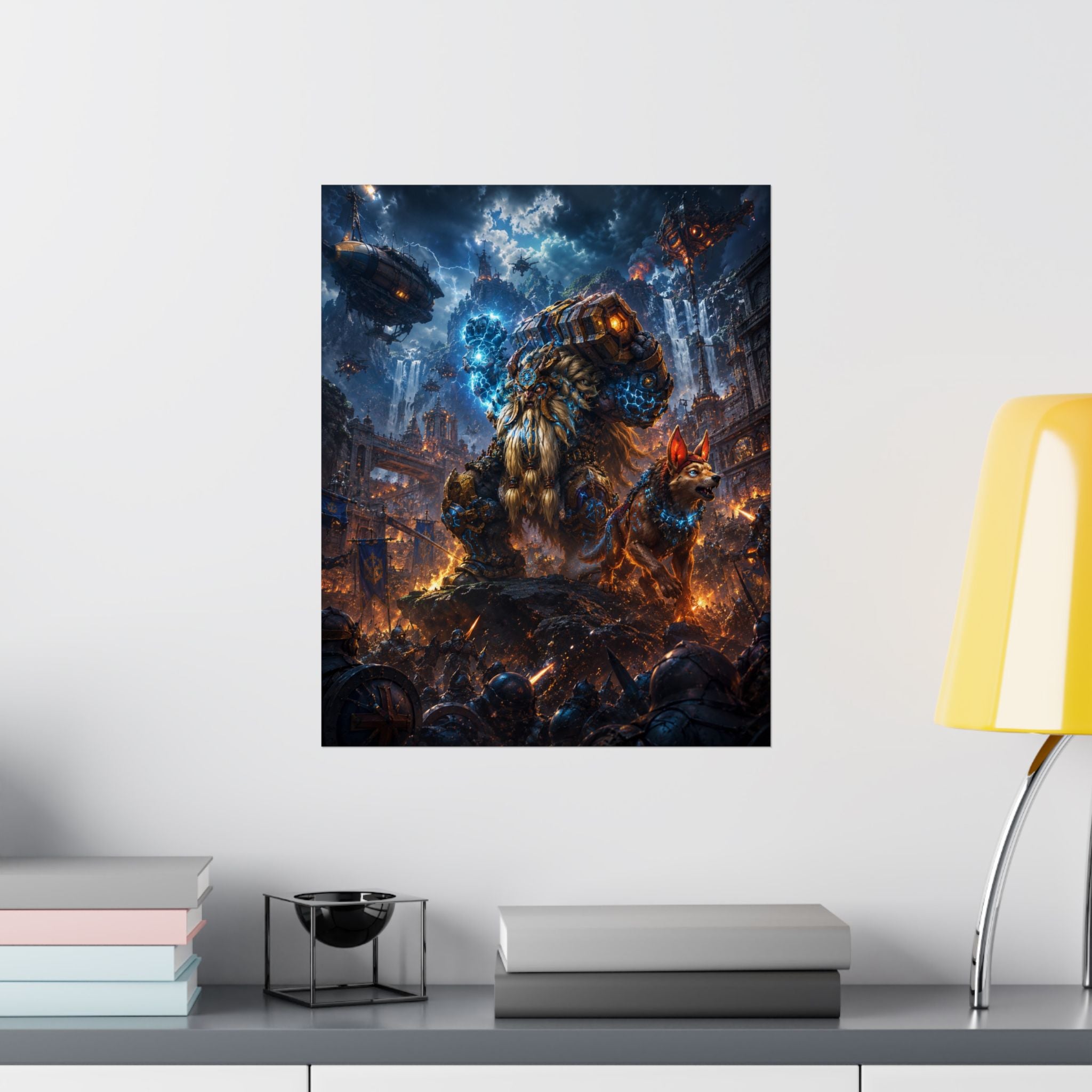 Fantasy Steampunk Dota Moba Inspired Battle Poster — Giant Mech Beast Matte Vertical Print