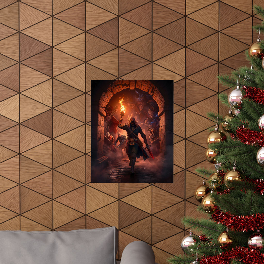 Rogue Adventurer Matte Poster — Hooded Torchbearer Dungeon Art