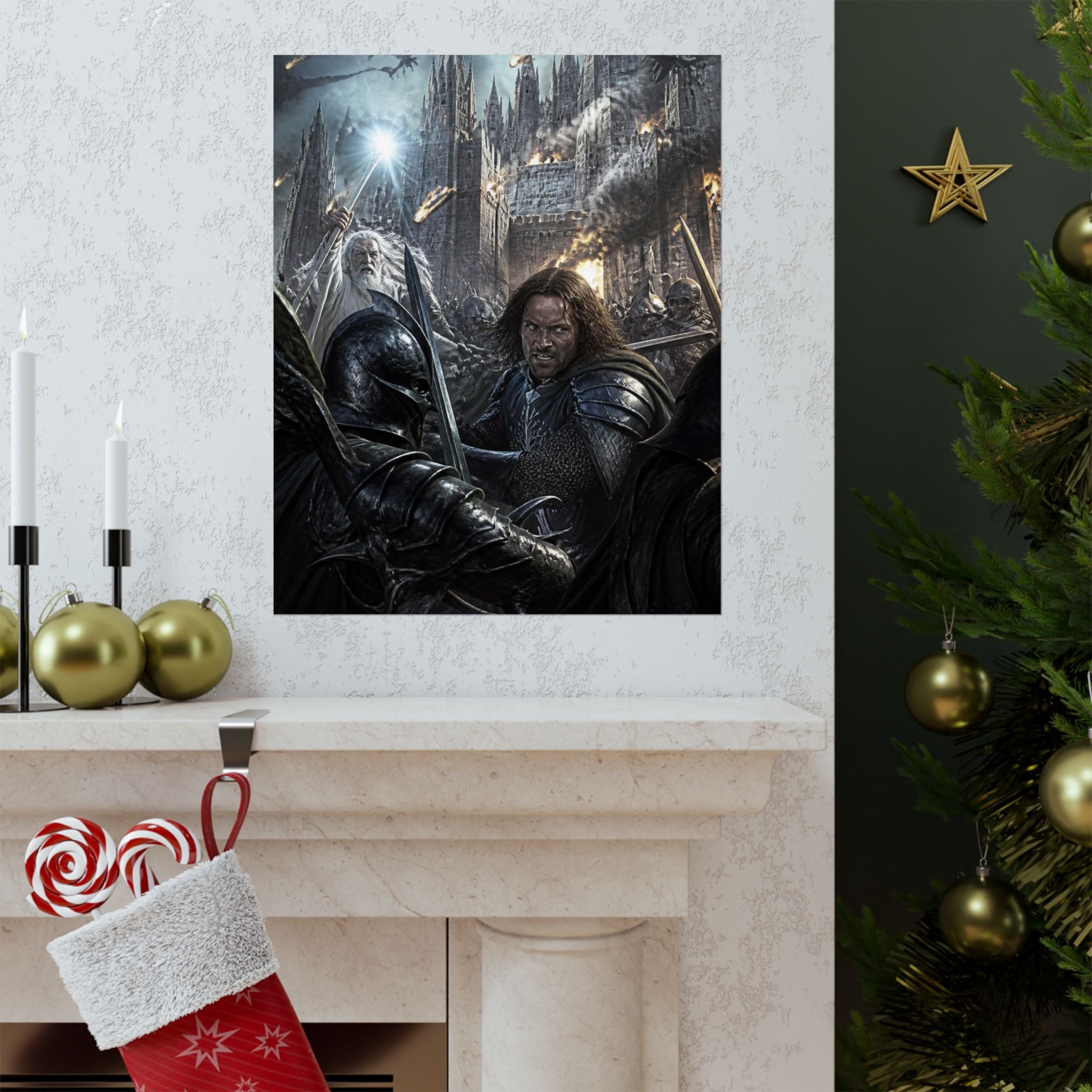 Dark Fantasy Poster — Medieval Warrior & Wizard Wall Art