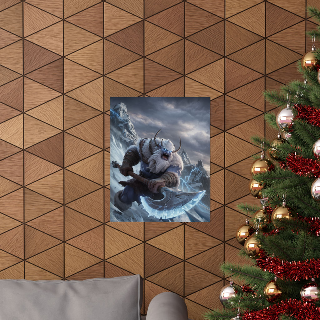 Viking Frost Warrior Matte Poster — Ice Giant Viking with Battle Axe
