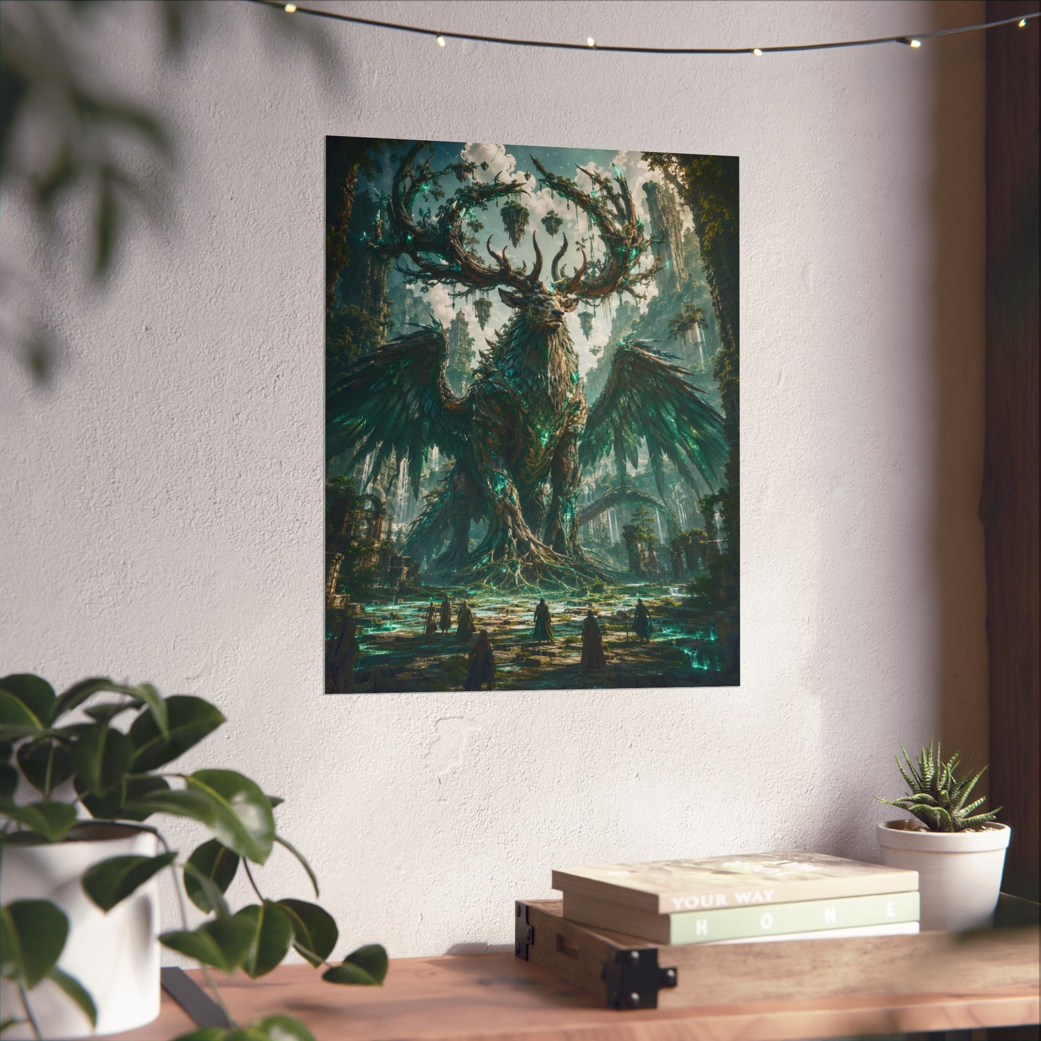 Forest Guardian Stag with Wings Matte Poster | Fantasy Creature Art
