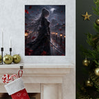 Moonlit Samurai Woman Poster | Matte Vertical Poster, Dark Fantasy, Rainy Night