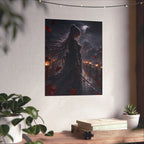 Moonlit Samurai Woman Poster | Matte Vertical Poster, Dark Fantasy, Rainy Night