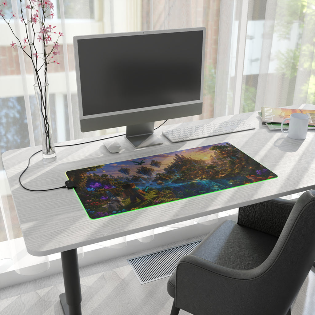 Minecraft Fantasy LED Gaming Mouse Pad — RGB Extended Desk Mat with Castle & Dragon Scene