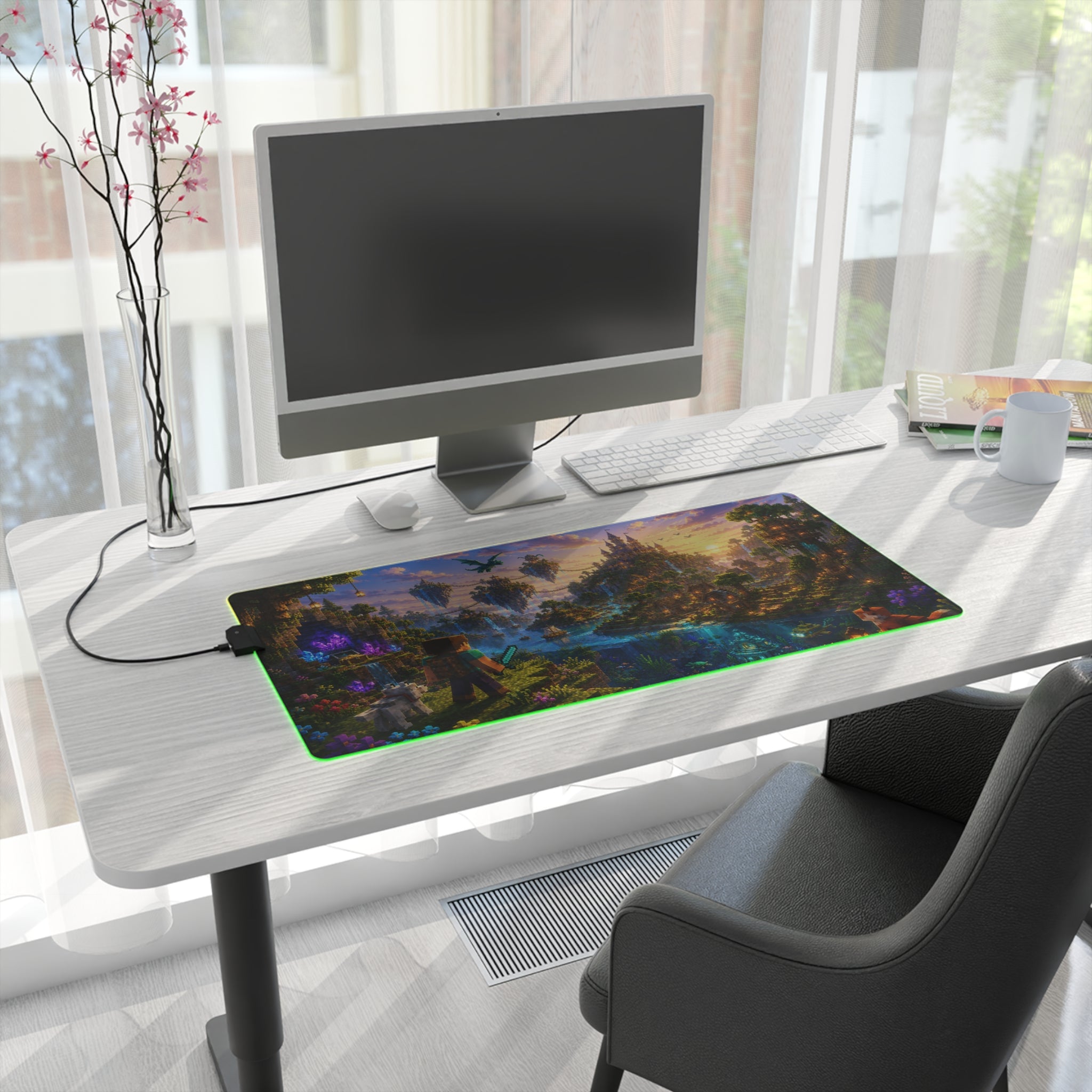 Minecraft Fantasy LED Gaming Mouse Pad — RGB Extended Desk Mat with Castle & Dragon Scene