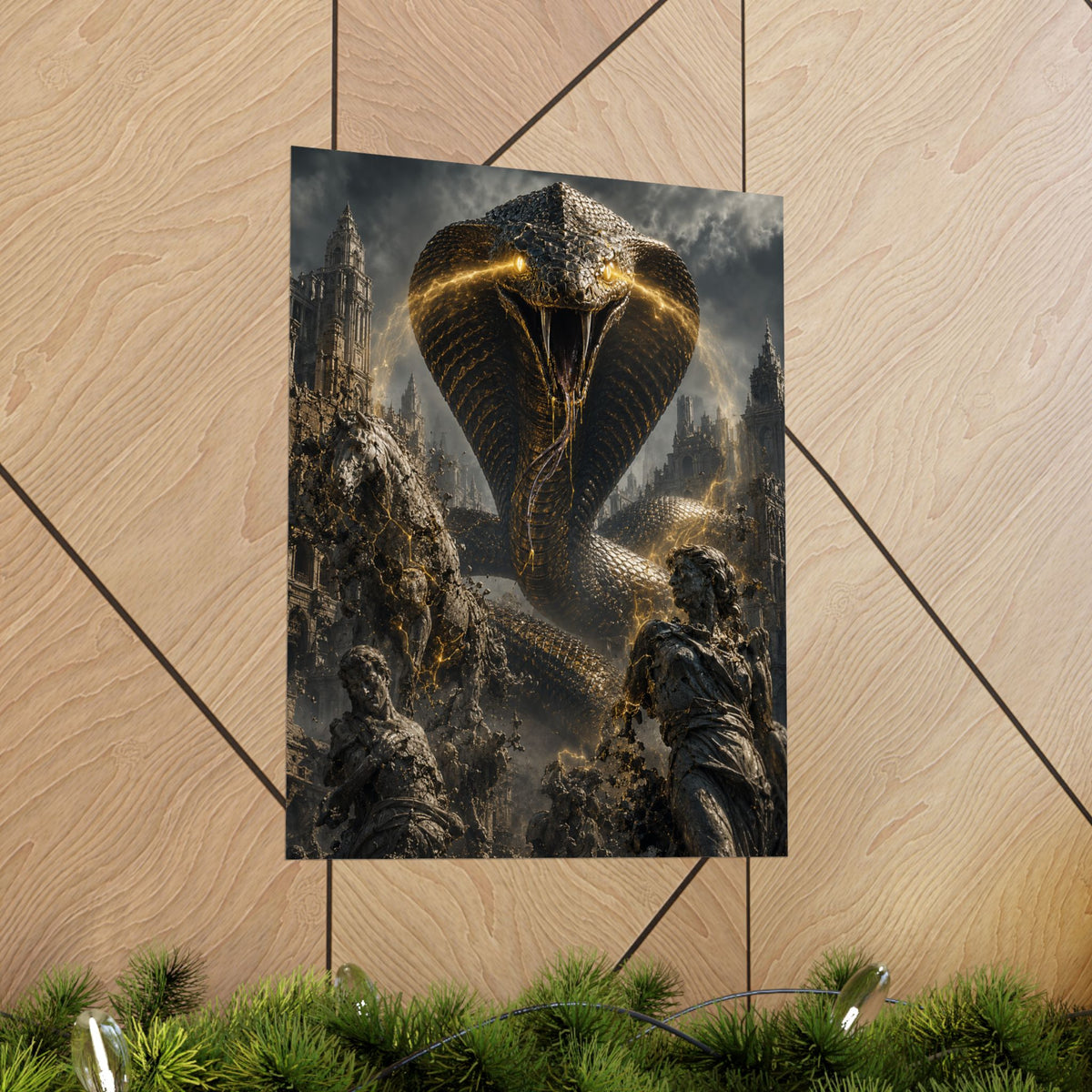 Giant Cobra with Glowing Eyes Matte Vertical Poster | Fantasy Serpent Wall Art