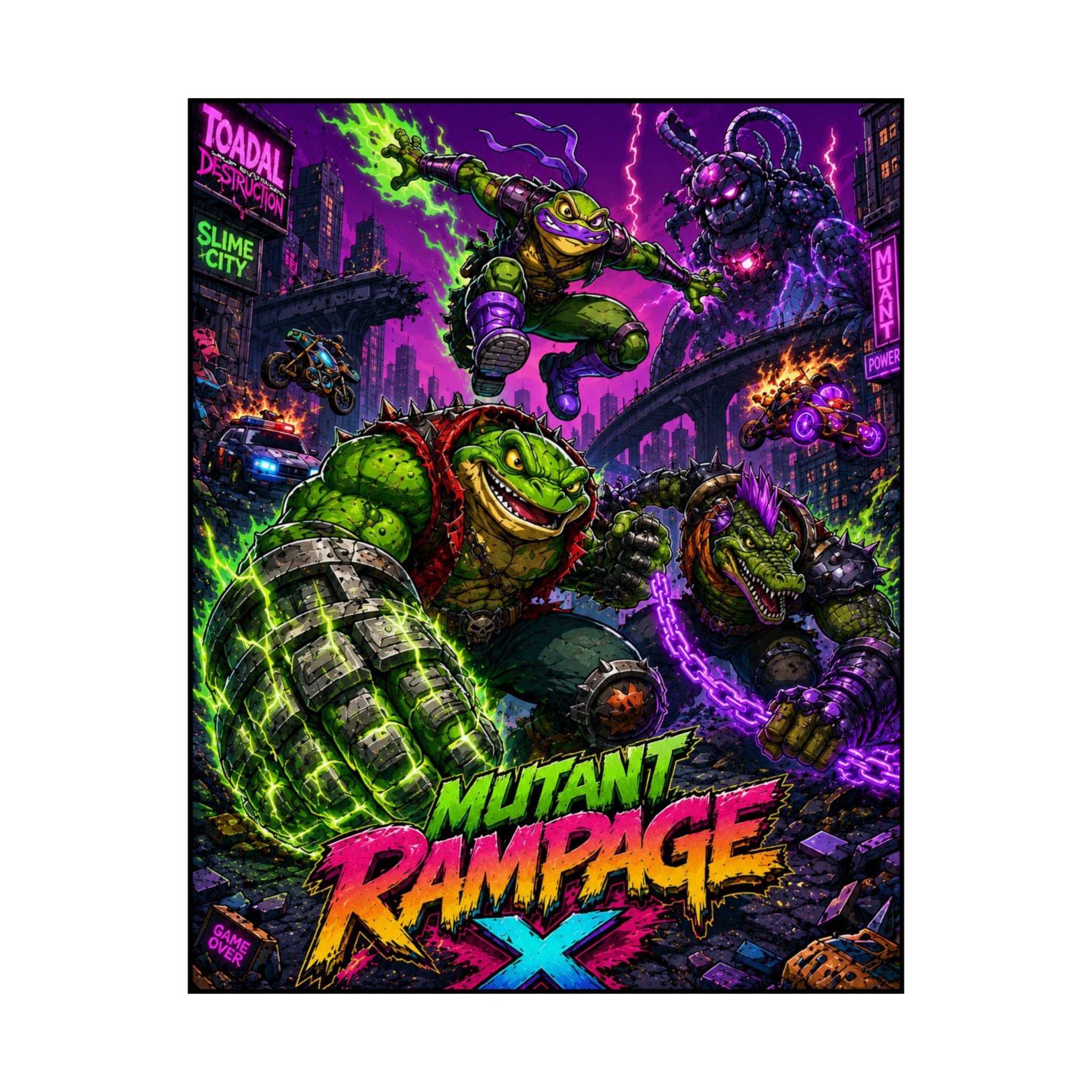 Mutant Rampage X – Retro Arcade Toad Poster | Neon Gamer Wall Art Canvas