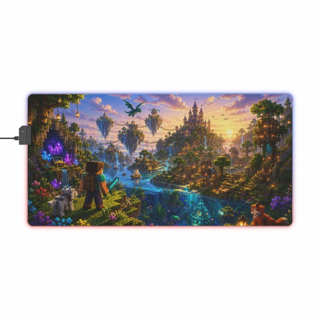 Minecraft Fantasy LED Gaming Mouse Pad — RGB Extended Desk Mat with Castle & Dragon Scene