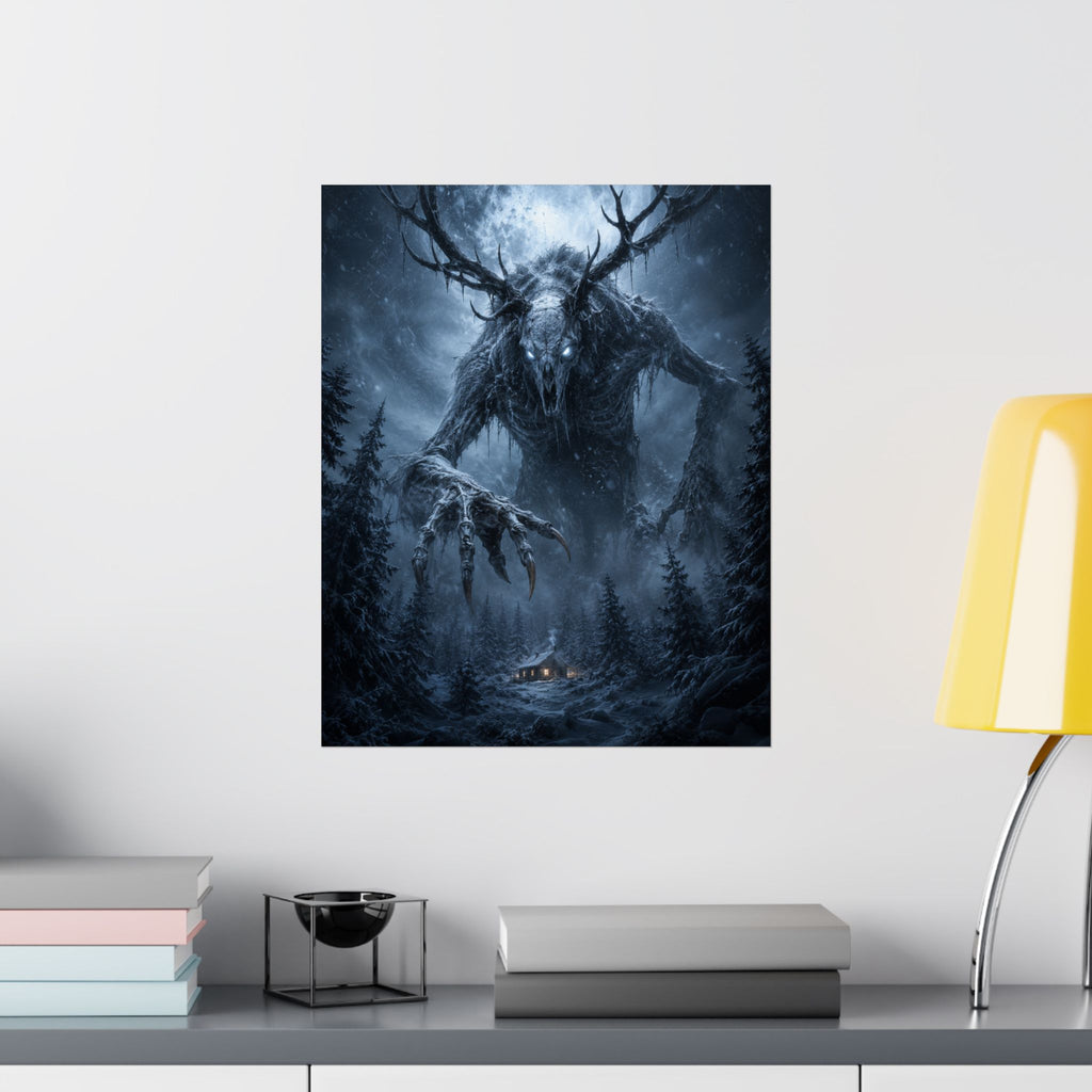 Wendigo Forest Horror Matte Vertical Poster | Creepy Moonlit Monster